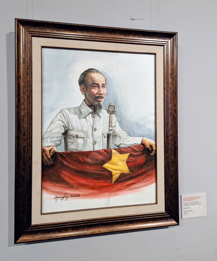 Họa sĩ Đào Trọng Lý tái hiện khoảnh khắc lịch sử trong tranh "Bác Hồ đọc Tuyên ngôn độc lập tại quảng trường Ba Đình, Hà Nội vào ngày 2-9-1945" - Tranh: ĐÀO TRỌNG LÝ